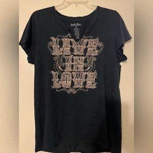 Luck Brand V-neck Graphic Black T-shirt size XL